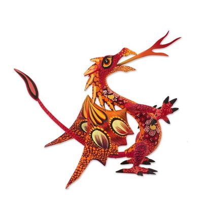 Alternate image for Copal Wood Alebrije Sculpture of Dragon in Red and Orange Mexican Dragon in Red