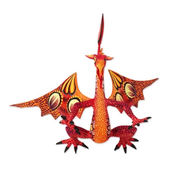 Alternate image for Copal Wood Alebrije Sculpture of Dragon in Red and Orange Mexican Dragon in Red