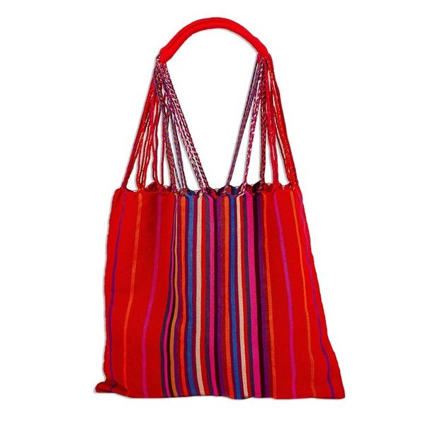 Alternate image for Handwoven Floral Cotton Tote from Mexico Rainbow Bouquet