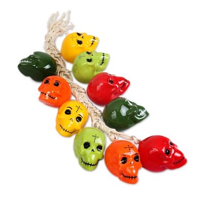 Alternate image for Ceramic Skull Decorative Accent from Mexico Bunch of Festive Skulls