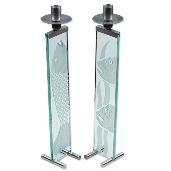 Alternate image for Glass and Aluminum Candleholders with Fish Set of 2 Enlightened Fish