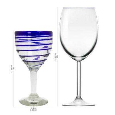 Alternate image for Hand Blown Blue Accent Wine Glasses Set of 6 Mexico Tall Cobalt Spiral