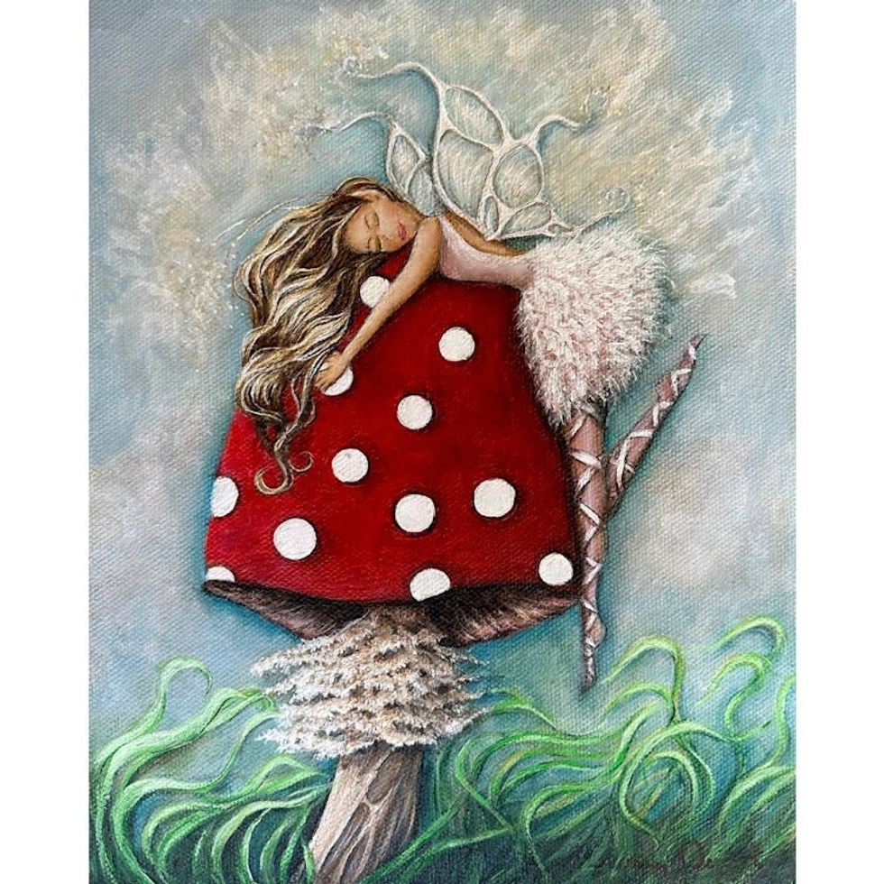 Whimsical Fairy on Mushroom Painting