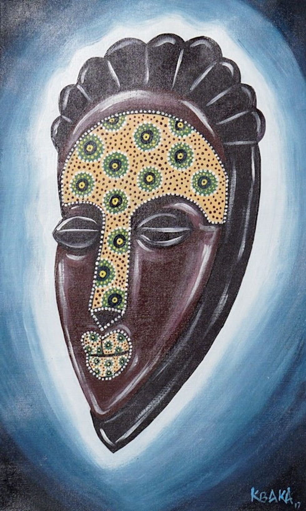 Acrylic Impressionist Painting of Traditional African Mask 'Adorable Mask'