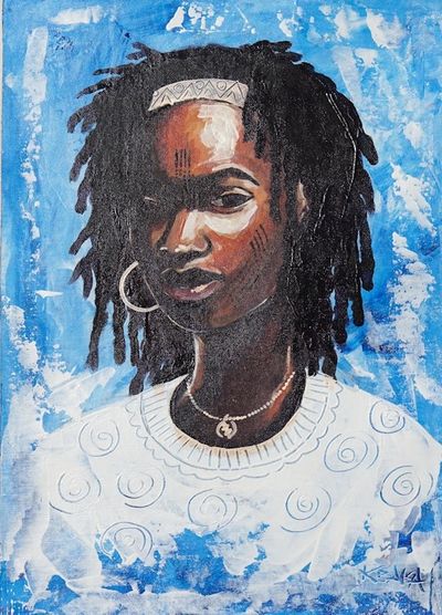 Alternate image for Acrylic Impressionist Painting of Woman with Tribal Marks Donkor Mask II