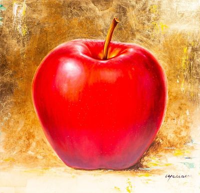 Alternate image for Signed Realistic Oil Painting of a Red Apple An Apple