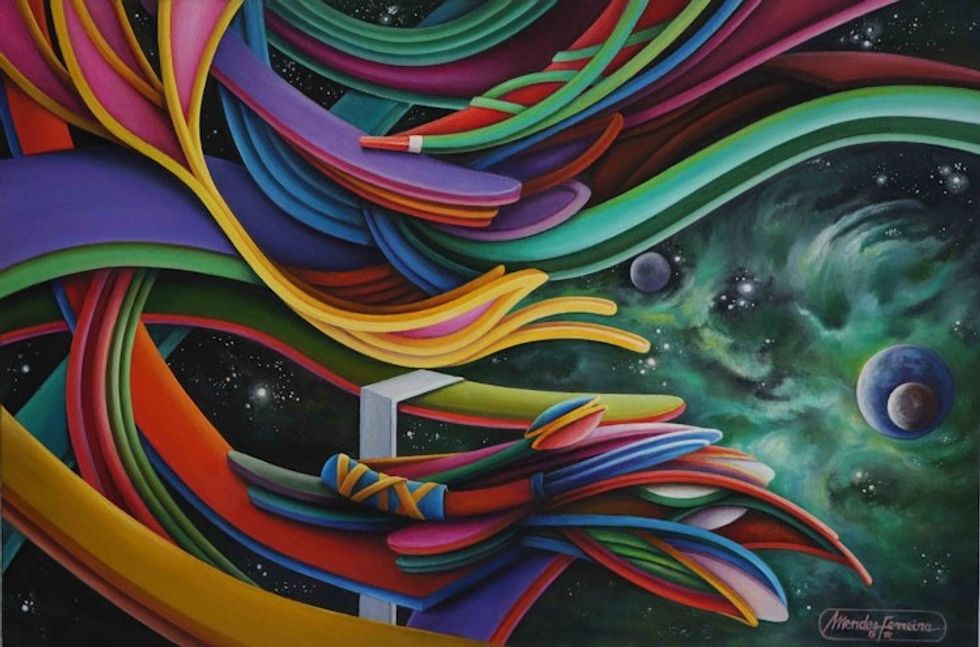 Signed Stretched Colorful Abstract Painting from Brazil 'The Universe in the Eye'