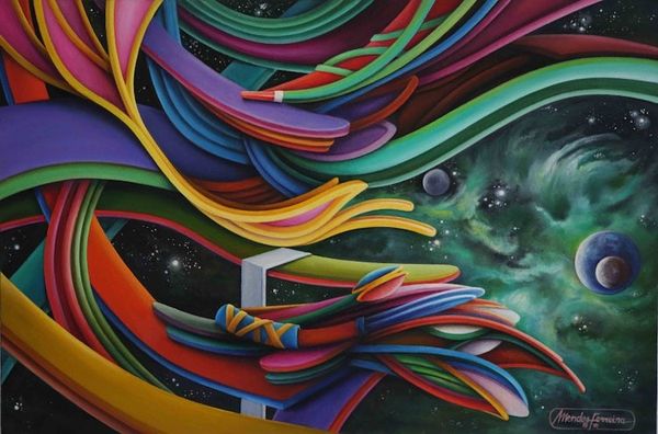 Alternate image for Signed Stretched Colorful Abstract Painting from Brazil The Universe in the Eye