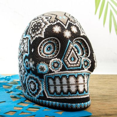 Alternate image for Huichol Beaded Blue-Black-Grey Lizard Skull Figurine Huichol Lizard