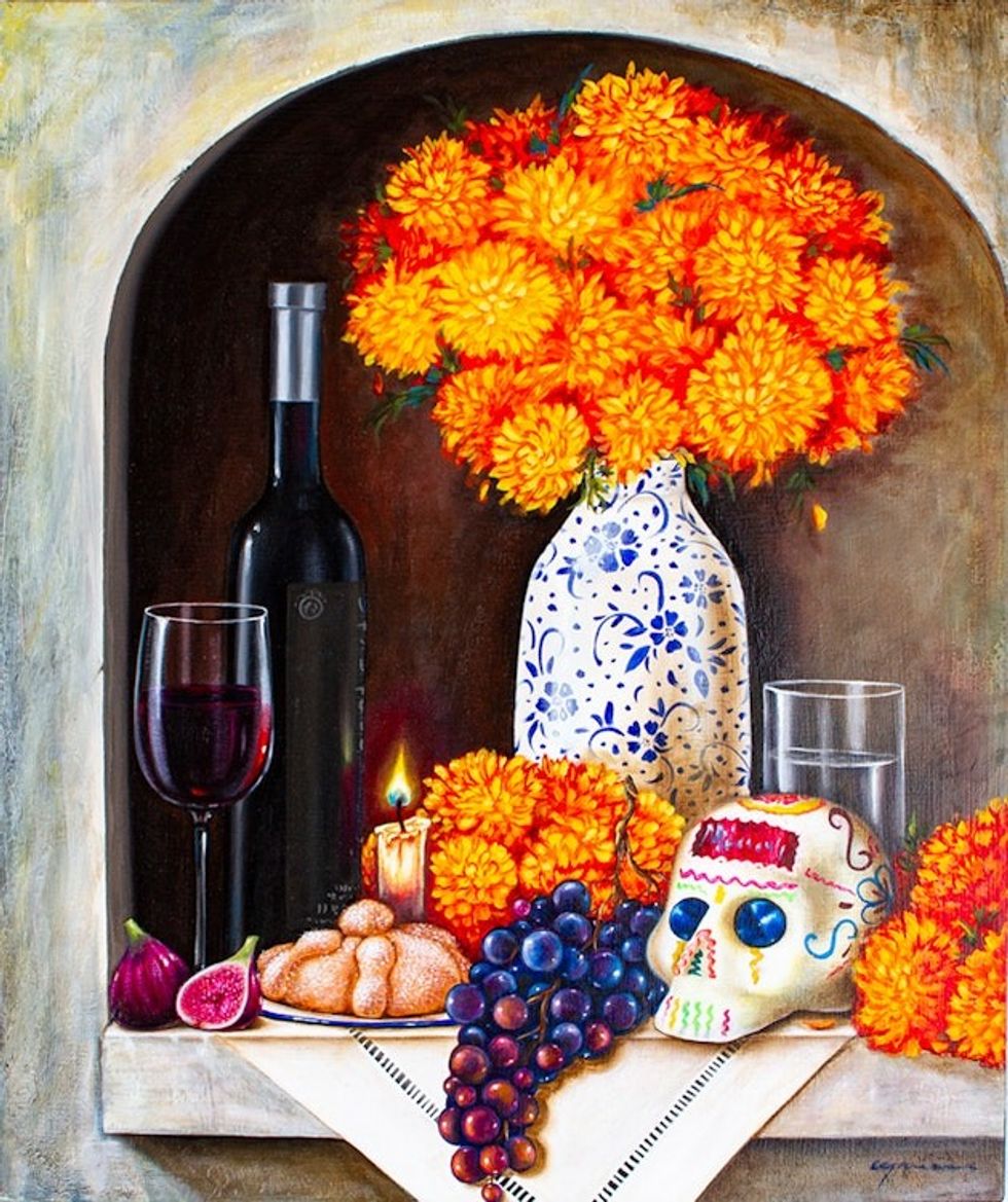 Signed Stretched Oil Still Life Painting from Mexico 'Offering'