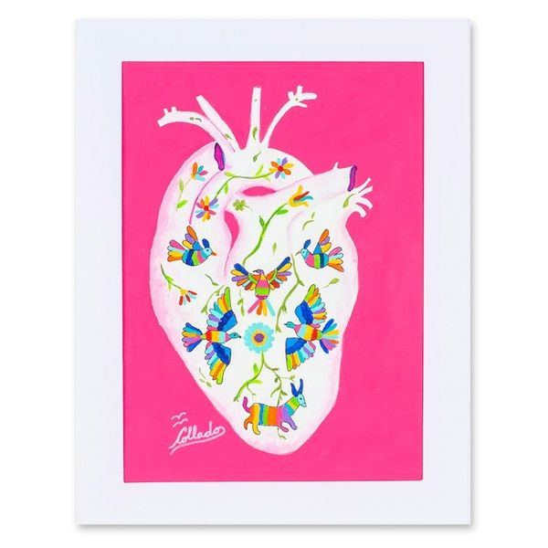Alternate image for Colorful Expressionist Stretched Painting from Mexico Otomi Heart