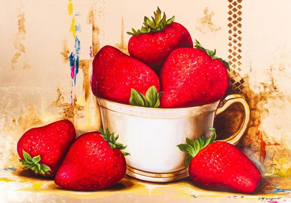 Oil on Canvas Signed Still Life Painting from Mexico 'Strawberries'