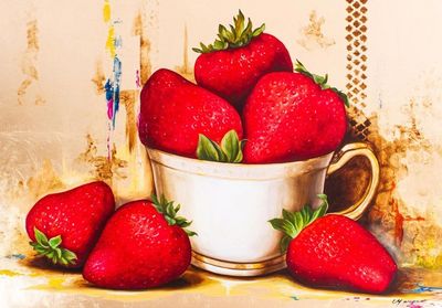 Alternate image for Oil on Canvas Signed Still Life Painting from Mexico Strawberries