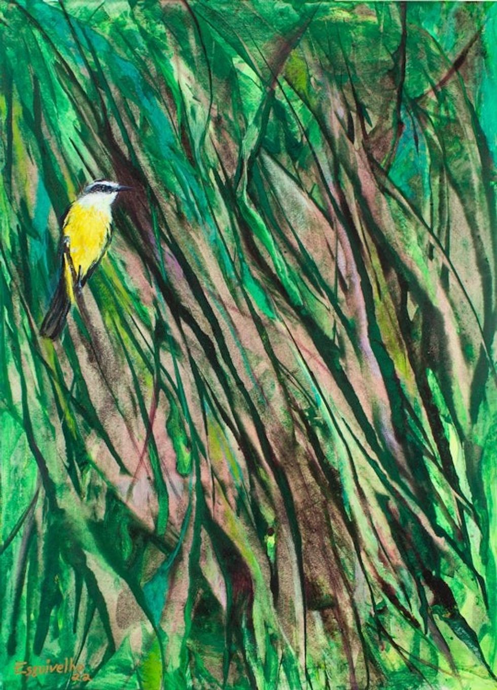 Acrylic Painting of A Great Kiskadee in The Grasslands 'Great Kiskadee in Grassland'