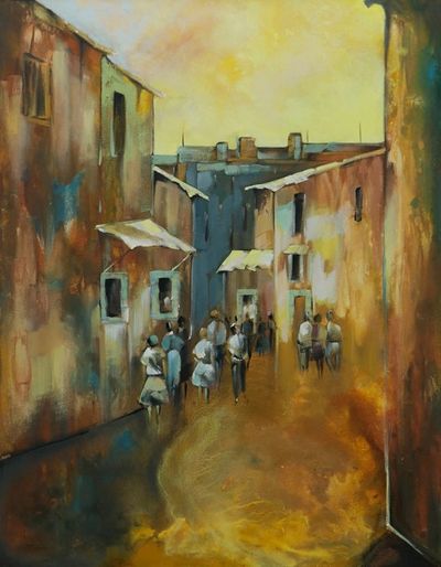 Alternate image for Signed Expressionism Cityscape Acrylic Painting from Brazil House II