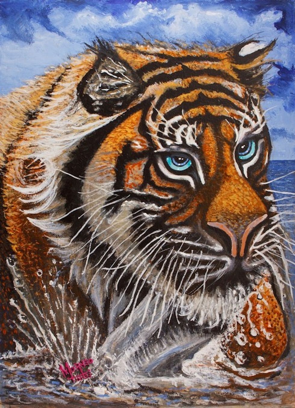 Acrylic on MDF Board Expressionist Painting of Tiger 'Tiger'