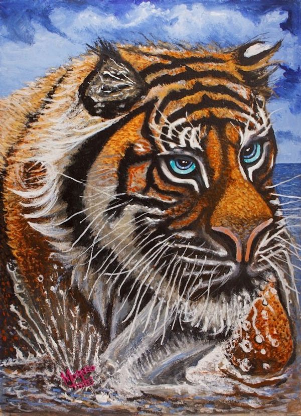 Alternate image for Acrylic on MDF Board Expressionist Painting of Tiger Tiger