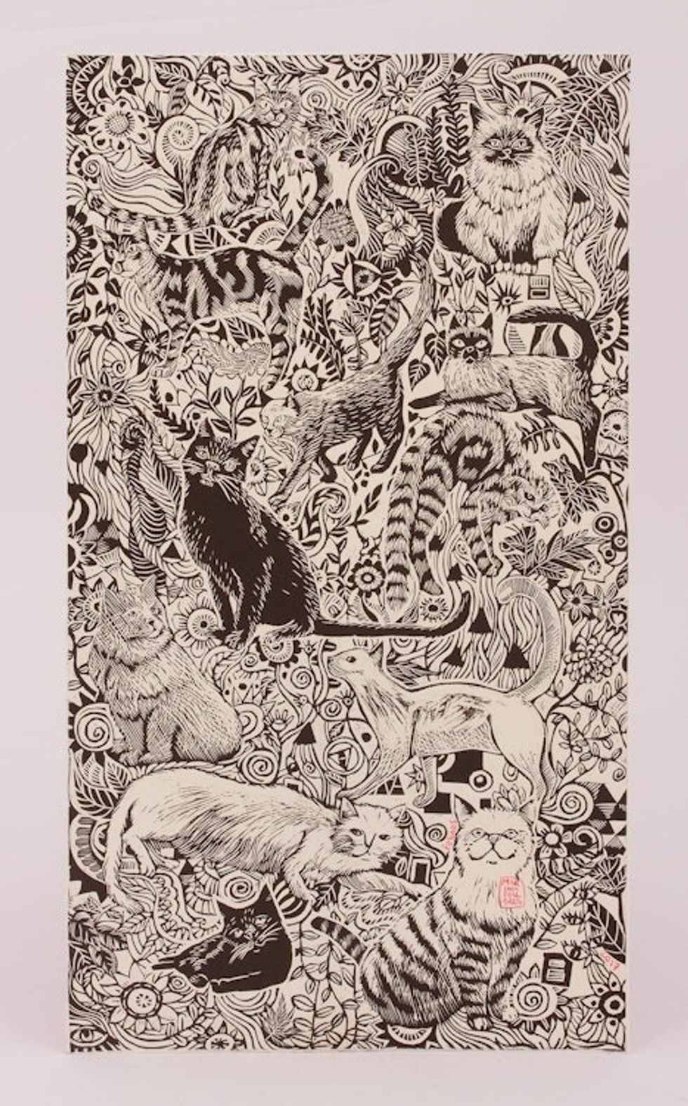 Cat Lovers Black and White Signed and Numbered Etching 'Felines'