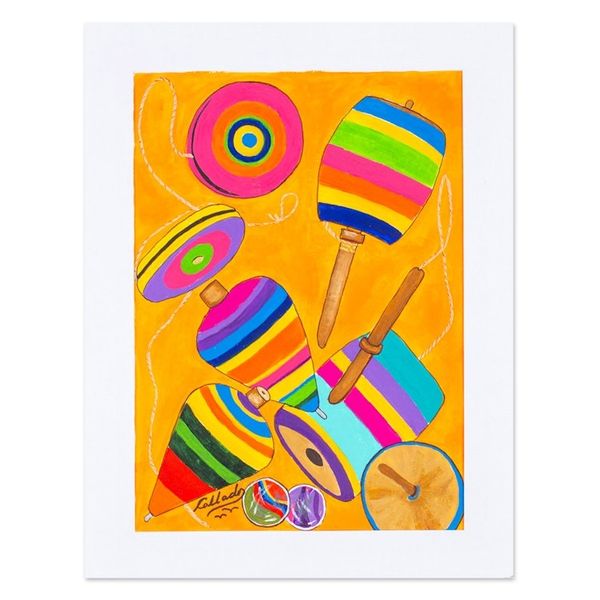 Alternate image for Colorful Naif Painting Made with Watercolors Toys of Yesteryears Mexico