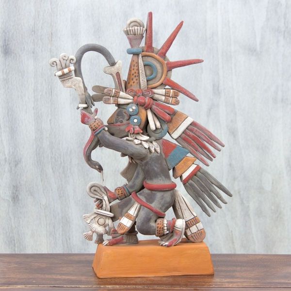 Alternate image for Signed Ceramic Sculpture of an Ancient Aztec Deity Aztec God Quetzalcoatl