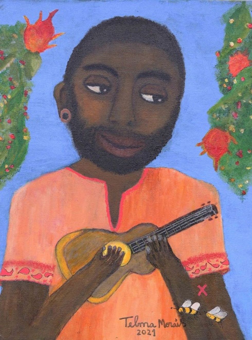 Naif Acrylic Painting from Brazil 'Odorico and his Cavaquinho'