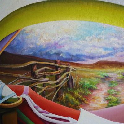 Alternate image for Signed Stretched Colorful Abstract Painting from Brazil Fantasy and Reality