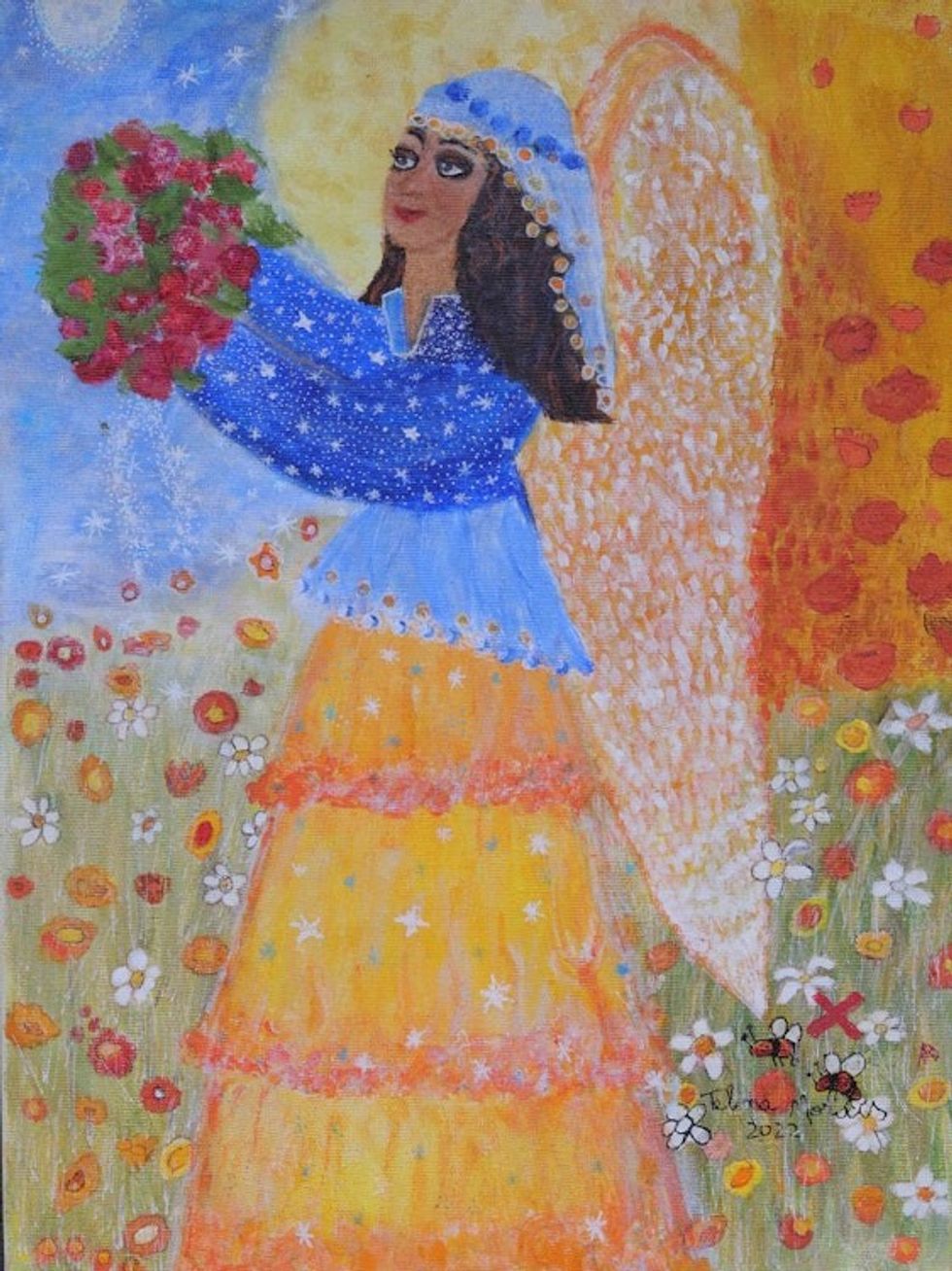 Signed Naif Gypsy Angel Painting Portrait from Brazil 'Sarida, the Gypsy Angel'