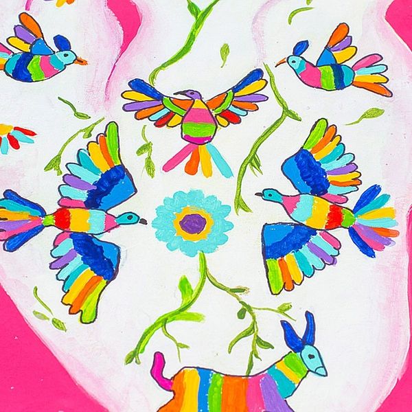 Alternate image for Colorful Expressionist Stretched Painting from Mexico Otomi Heart