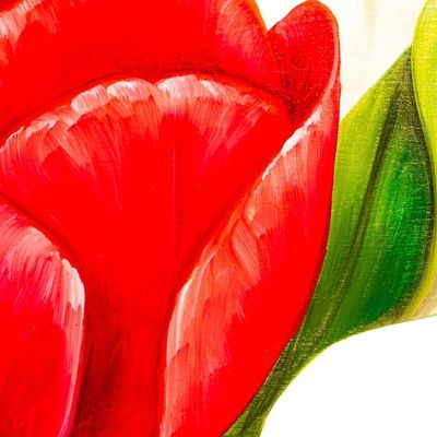 Alternate image for Signed Realistic Oil Painting of Red Tulips and Lilies Red Tulips with Calla Lilies