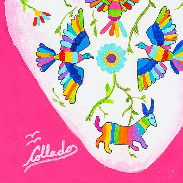 Alternate image for Colorful Expressionist Stretched Painting from Mexico Otomi Heart