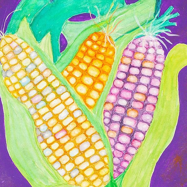 Alternate image for Watercolor Expressionist Corn Painting from Mexico Corn Heart