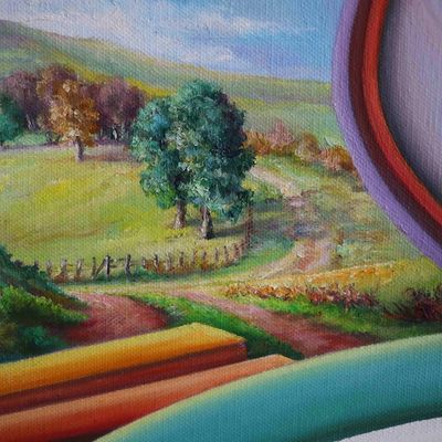 Alternate image for Signed Stretched Colorful Abstract Painting from Brazil Fantasy and Reality