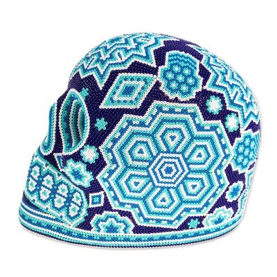 Alternate image for Huichol Beadwork Blue Starburst Skull Figurine Blue Night Visions