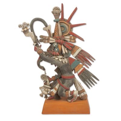 Alternate image for Signed Ceramic Sculpture of an Ancient Aztec Deity Aztec God Quetzalcoatl