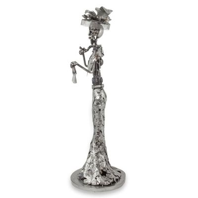 Alternate image for Day of the Dead Catrina Skeleton Recycled Metal Sculpture Elegant Catrina