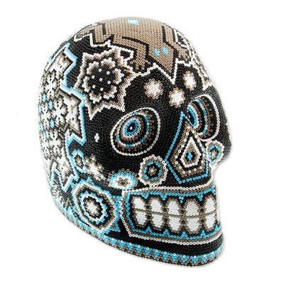 Alternate image for Huichol Beaded Blue-Black-Grey Lizard Skull Figurine Huichol Lizard