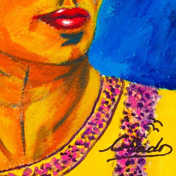 Alternate image for Acrylic and Watercolor Painting of Frida Kahlo in Bold Color Frida Contemplating