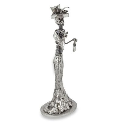 Alternate image for Day of the Dead Catrina Skeleton Recycled Metal Sculpture Elegant Catrina