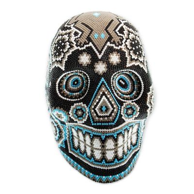Alternate image for Huichol Beaded Blue-Black-Grey Lizard Skull Figurine Huichol Lizard