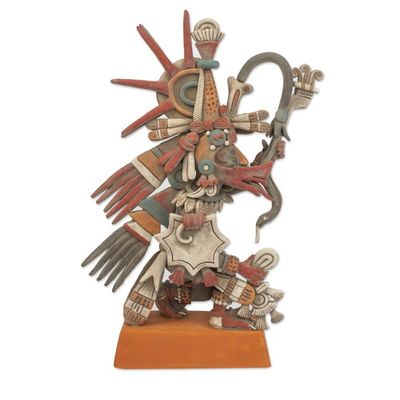 Alternate image for Signed Ceramic Sculpture of an Ancient Aztec Deity Aztec God Quetzalcoatl