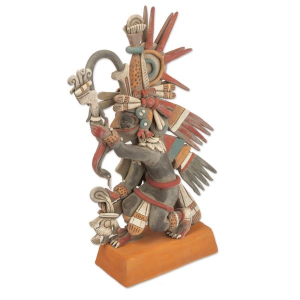 Alternate image for Signed Ceramic Sculpture of an Ancient Aztec Deity Aztec God Quetzalcoatl