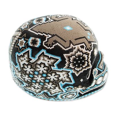 Alternate image for Huichol Beaded Blue-Black-Grey Lizard Skull Figurine Huichol Lizard
