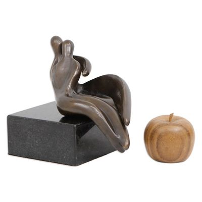 Alternate image for Abstract Lovers Hugging Bronze Sculpture with Granite Base Snuggle II