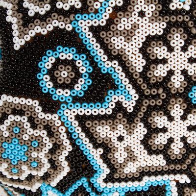 Alternate image for Huichol Beaded Blue-Black-Grey Lizard Skull Figurine Huichol Lizard