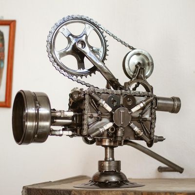Alternate image for Collectible Recycled Metal Movie Theater Sculpture Rustic Film Projector