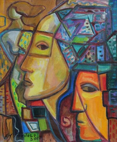 Alternate image for Earthtone Portrait Painting in Cubist Style from Brazil Feminine Faces
