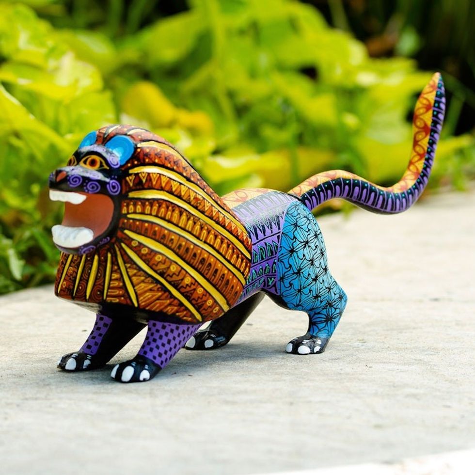 Artisan Crafted Multicolored Alebrije Sculpture 'Wild Lion'