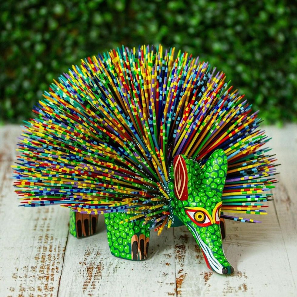 Copal Wood Porcupine Alebrije Sculpture from Mexico 'Porcupine Spirit'