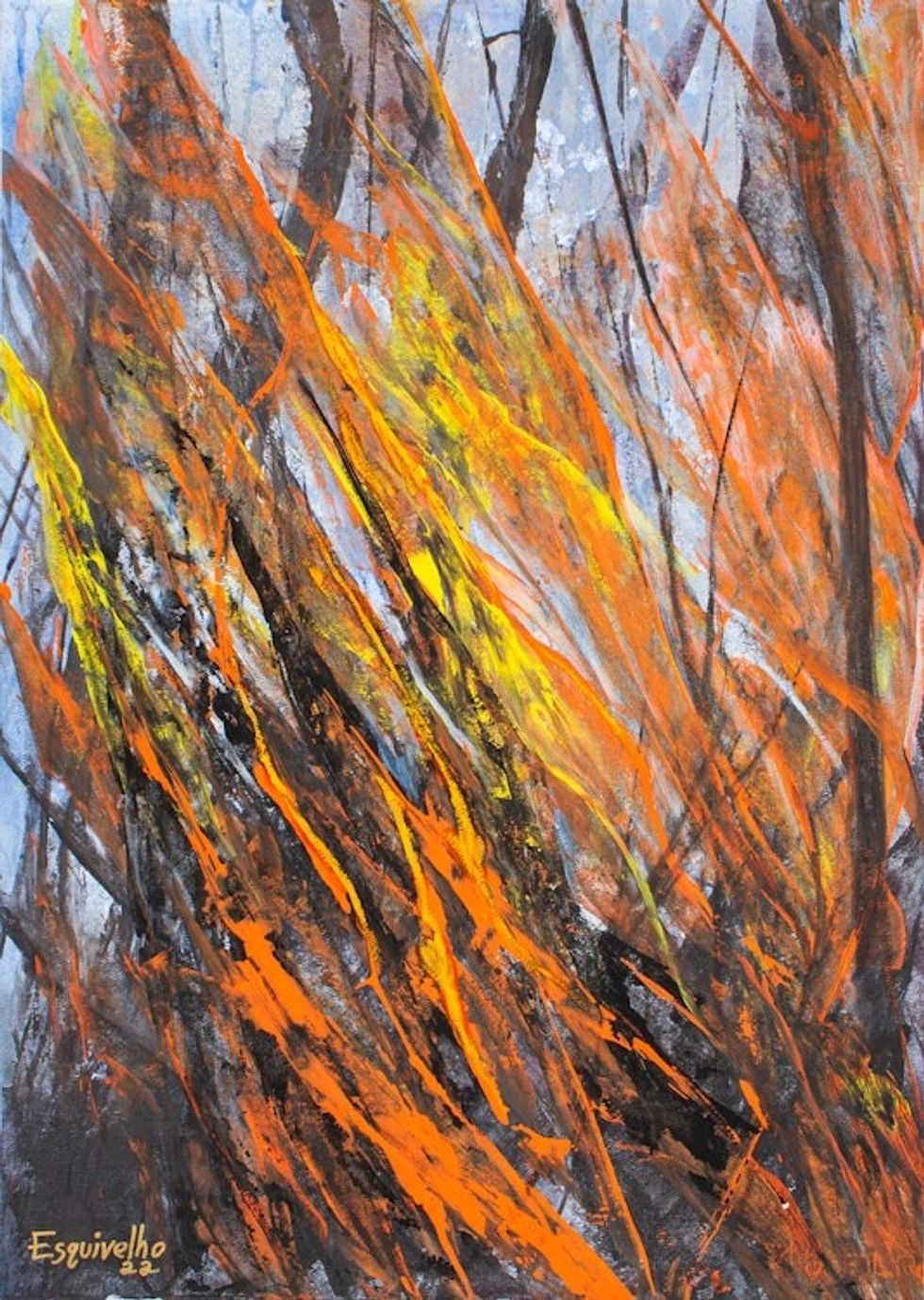 Acrylic  Natural Dyes on Paper Abstract Fire Painting 'Grassland Fire'