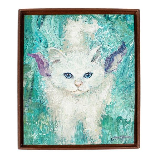 Alternate image for Original Signed Framed Cat Painting from Mexico Dreamy Cat II